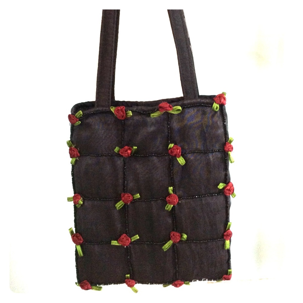 Black Satin Beaded Evening Bag